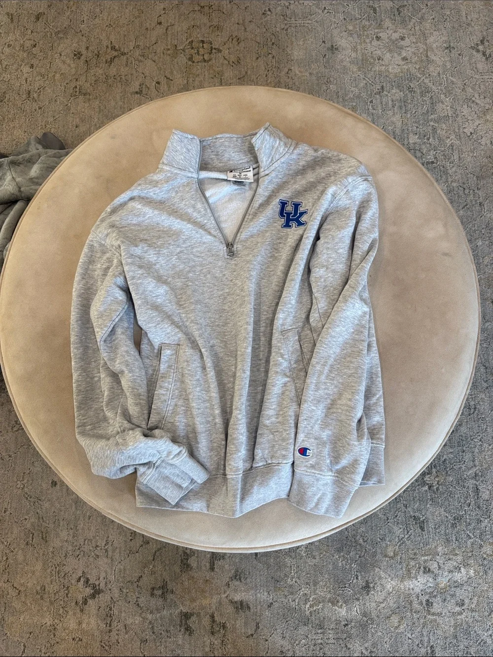 Champion Light Gray Quarter-Zip Pullover with Blue UK Logo